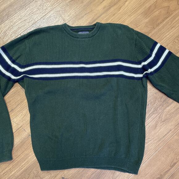 AMERICAN EAGLE MENS SIZE XL Long Sleeve Green Pullover Sweater w/Stripes - Picture 1 of 8